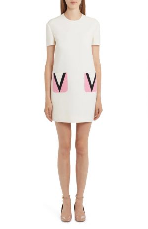 V Logo Pocket Wool & Silk Dress