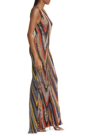 Zigzag Lamé Sleeveless Maxi Dress