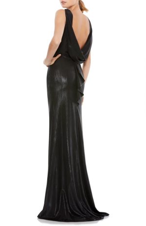 Metallic Bateau Neck Column Gown